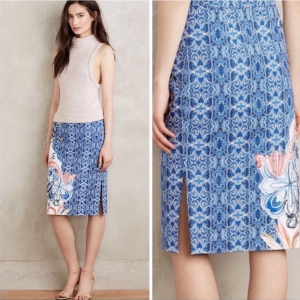 ANTHROPOLOGIE MOULINETTE SOEURS Becancour Blue Print Skirt | Size 2